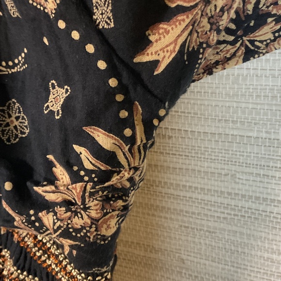 Free People Golden Hour Smocked Bodice Cotton Maxi Dress Black Combo Brown Med - Picture 6 of 15